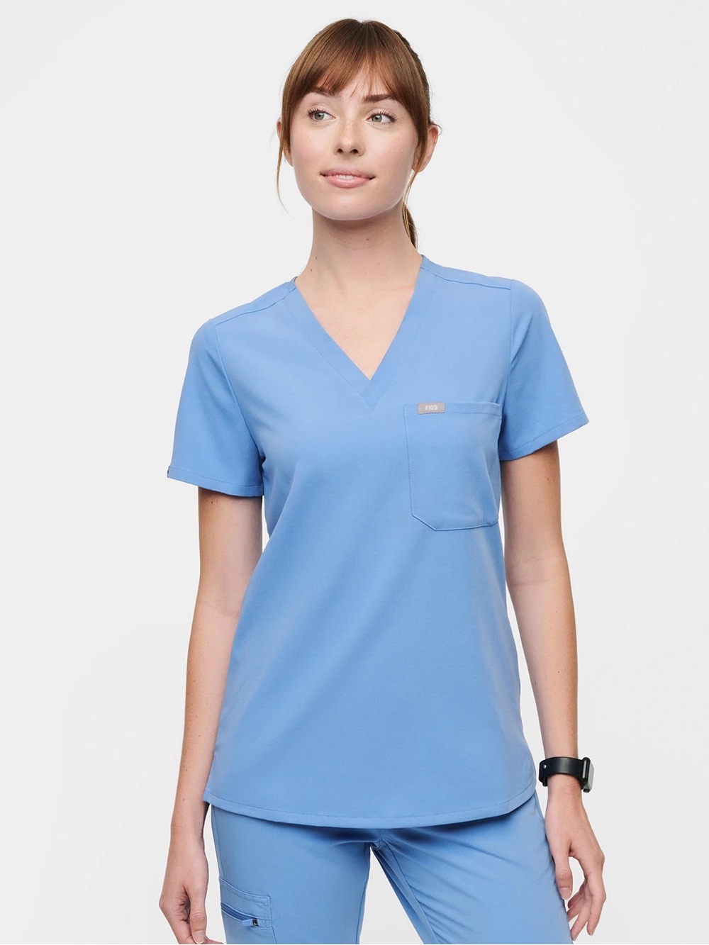 Figs Catarina One Pocket Scrub Top Blue V-Neck Medical Uniform Size Small